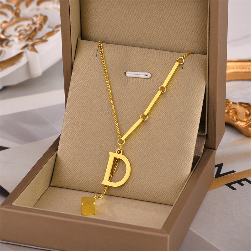 Wholesale Vintage Style Letter Titanium Steel Plating 18k Gold Plated Pendant Necklace