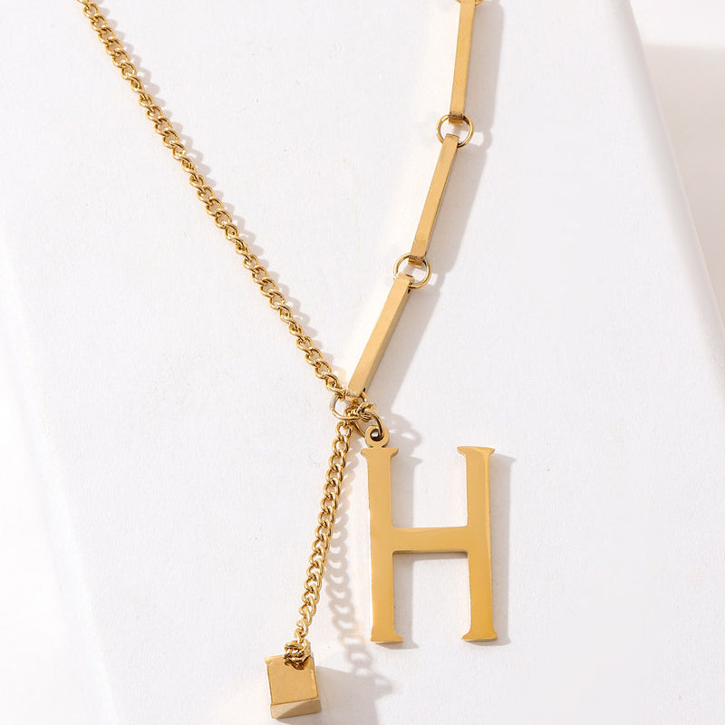 Wholesale Vintage Style Letter Titanium Steel Plating 18k Gold Plated Pendant Necklace