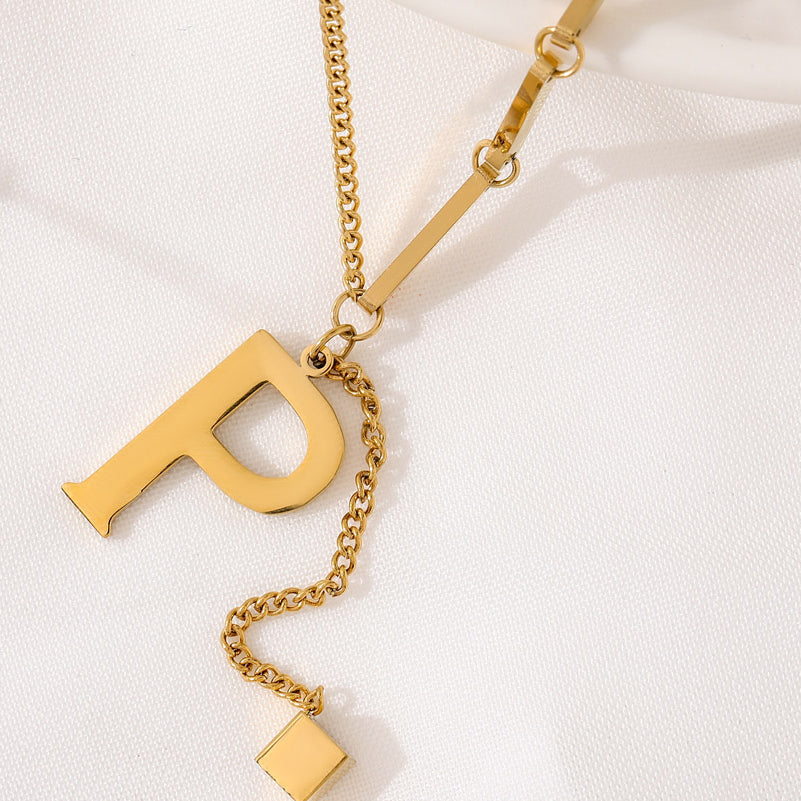 Wholesale Vintage Style Letter Titanium Steel Plating 18k Gold Plated Pendant Necklace