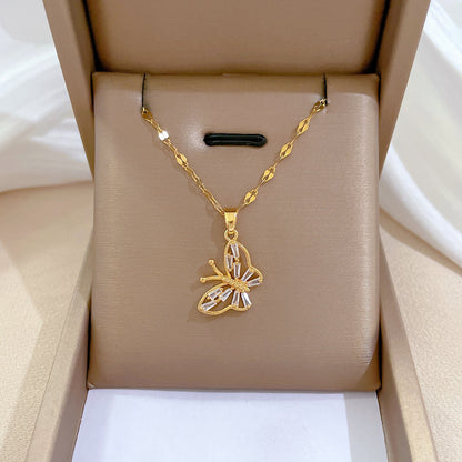 Simple Style Butterfly Titanium Steel Copper Gold Plated Zircon Pendant Necklace In Bulk