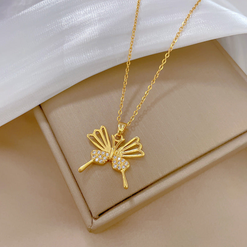 Simple Style Butterfly Titanium Steel Copper Gold Plated Zircon Pendant Necklace In Bulk