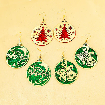 1 Pair Elegant Cute Christmas Tree Santa Claus Bell Alloy Drop Earrings
