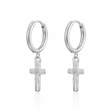 1 Pair Simple Style Cross Inlay Titanium Steel Rhinestones Drop Earrings