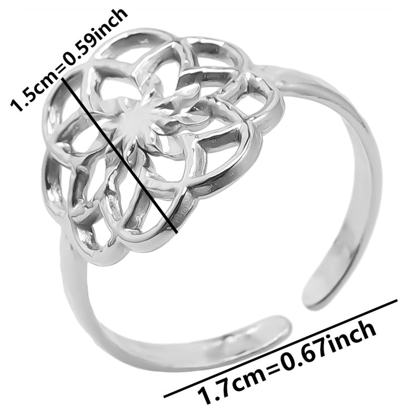 Classic Style Flower Stainless Steel Asymmetrical Polishing Rings