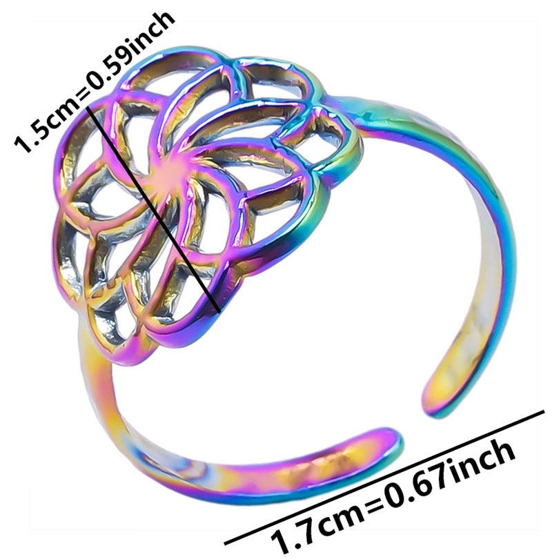 Classic Style Flower Stainless Steel Asymmetrical Polishing Rings