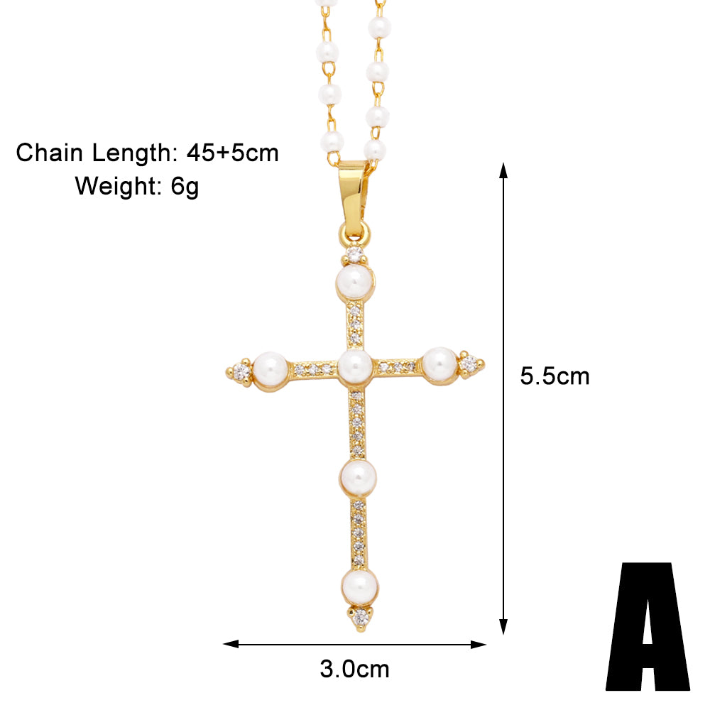 Simple Style Cross Copper Plating Inlay Zircon 18k Gold Plated Pendant Necklace