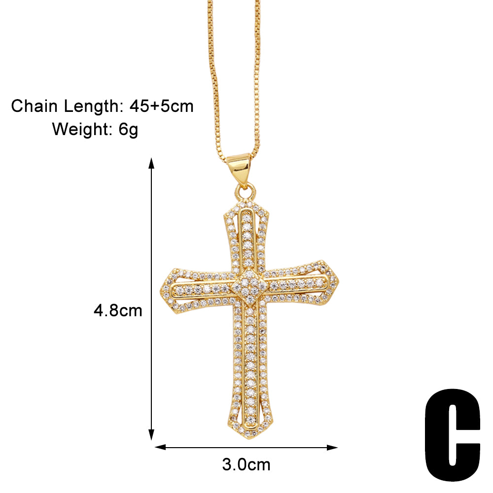 Simple Style Cross Copper Plating Inlay Zircon 18k Gold Plated Pendant Necklace