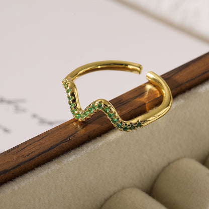 Simple Style Leaves Copper Plating Inlay Zircon 18k Gold Plated Open Rings