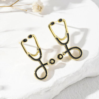 Cute Vintage Style Simple Style Stethoscope Copper 18k Gold Plated Zircon Jewelry Set In Bulk