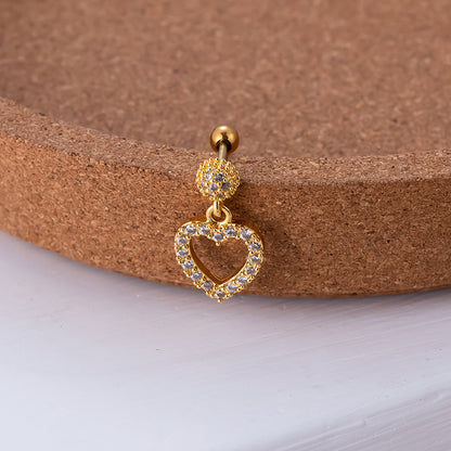 1 Piece Sweet Shiny Heart Shape Plating Inlay Stainless Steel Zircon 18k Gold Plated Ear Studs