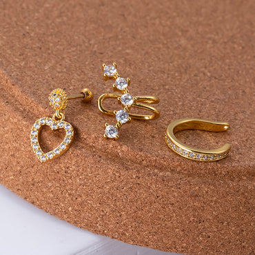 1 Piece Sweet Shiny Heart Shape Plating Inlay Stainless Steel Zircon 18k Gold Plated Ear Studs
