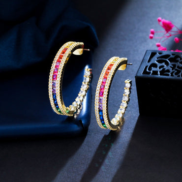 1 Pair Rock Ethnic Style Semicircle Plating Inlay Copper Zircon 14k Gold Plated Rhodium Plated Ear Studs