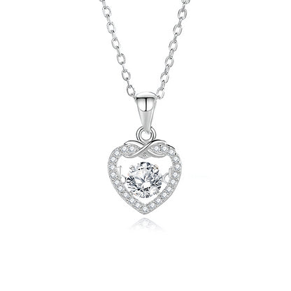 Simple Style Heart Shape Sterling Silver Inlay Moissanite Zircon Pendant Necklace