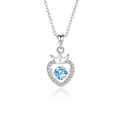 Simple Style Heart Shape Crown Sterling Silver Inlay Moissanite Zircon Pendant Necklace