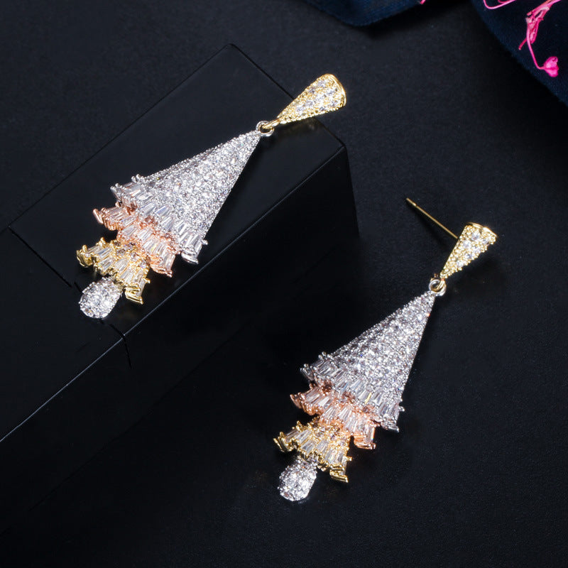 1 Pair Casual Romantic Christmas Tree Plating Inlay Copper Zircon Rhodium Plated Silver Plated Drop Earrings