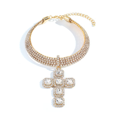 Hip-Hop Cross Claw Chain Inlay Rhinestones Women'S Choker