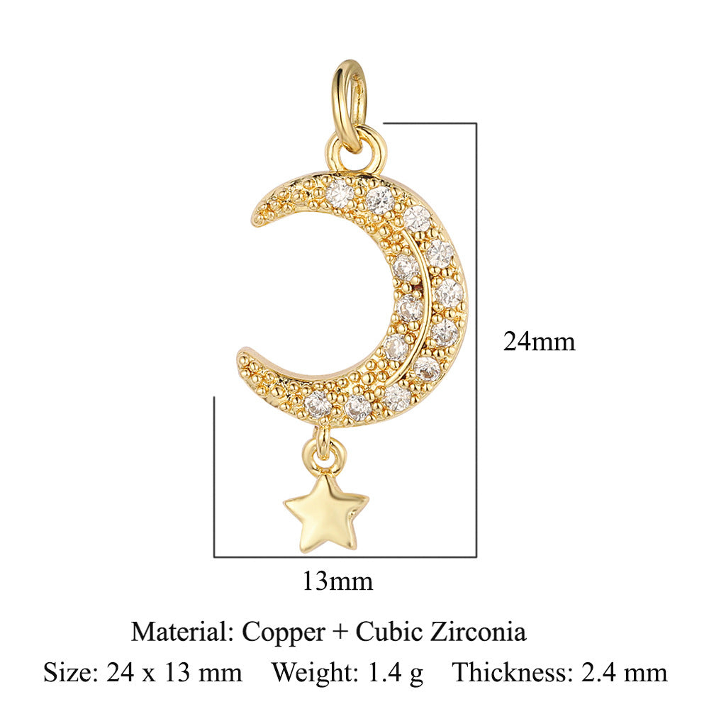 1 Piece Copper Zircon 18K Gold Plated Cross Moon Eye