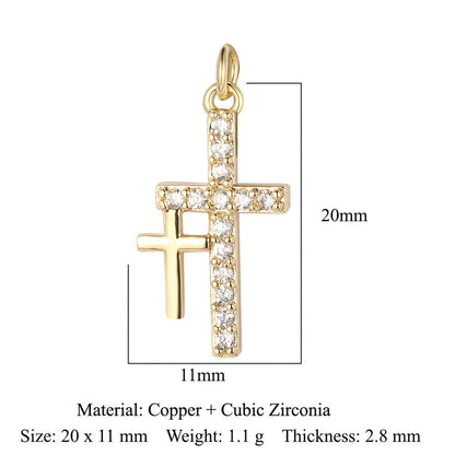 1 Piece Copper Zircon 18K Gold Plated Cross Moon Eye