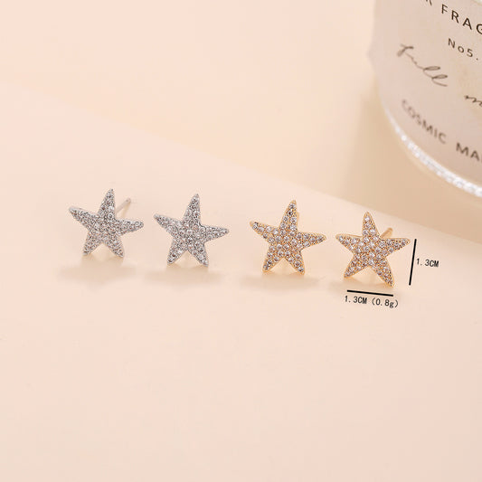 1 Pair Simple Style Star Inlay Alloy Zircon Ear Studs