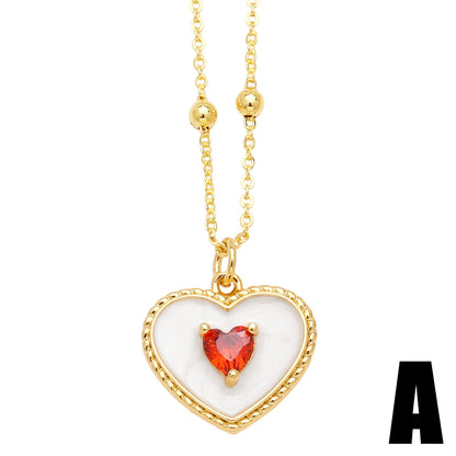 Simple Style Streetwear Heart Shape Copper Plating Inlay Zircon 18k Gold Plated Pendant Necklace