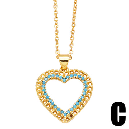 Simple Style Streetwear Heart Shape Copper Plating Inlay Zircon 18k Gold Plated Pendant Necklace