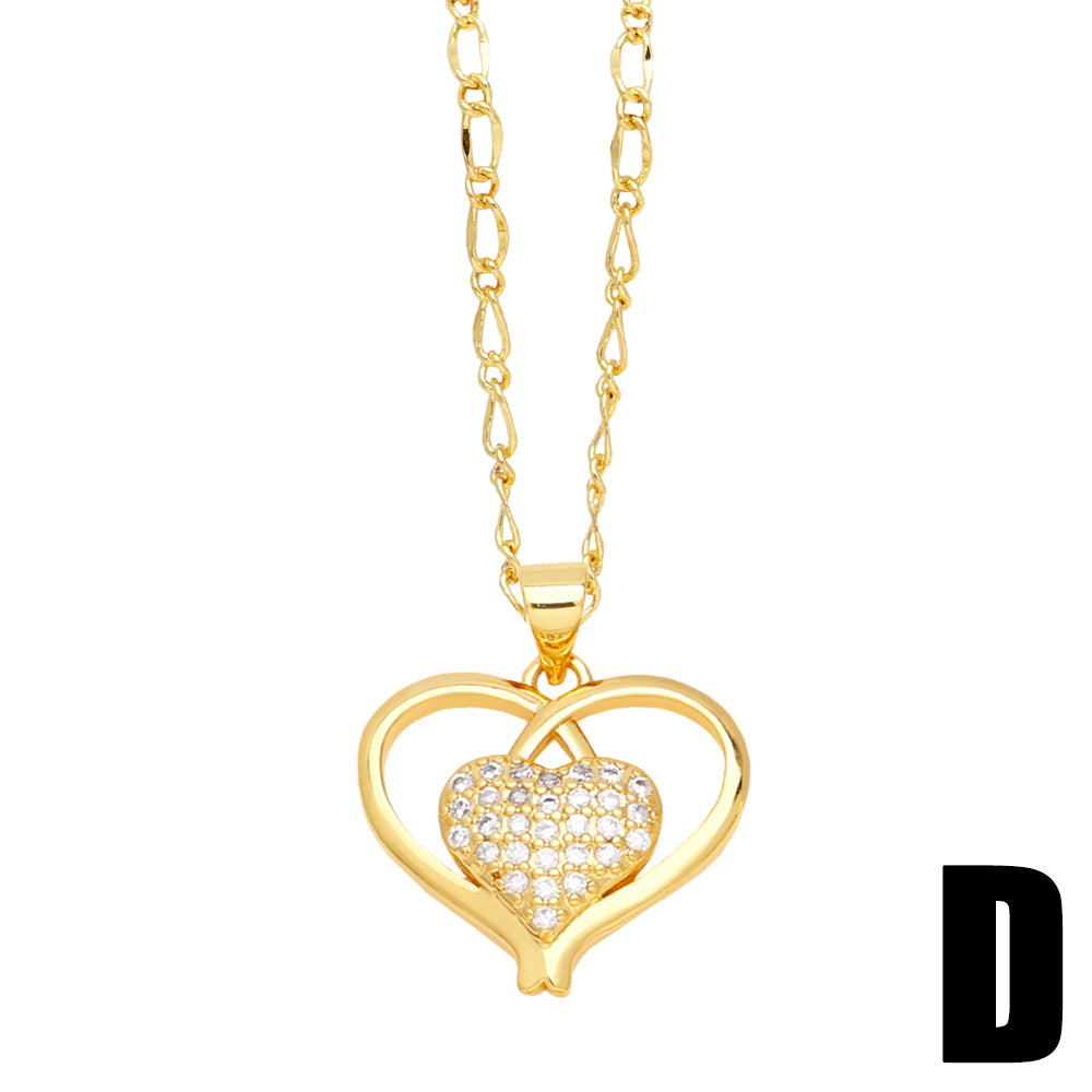 Simple Style Streetwear Heart Shape Copper Plating Inlay Zircon 18k Gold Plated Pendant Necklace