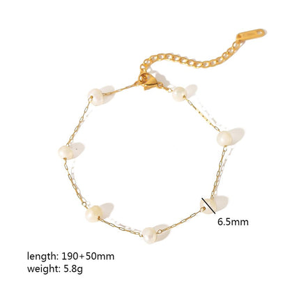 Wholesale Lady Simple Style Solid Color Stainless Steel Freshwater Pearl Polishing Plating 18k Gold Plated Bracelets Necklace