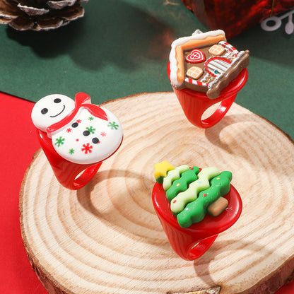 Cute Christmas Hat Christmas Tree Santa Claus Resin Wholesale Rings