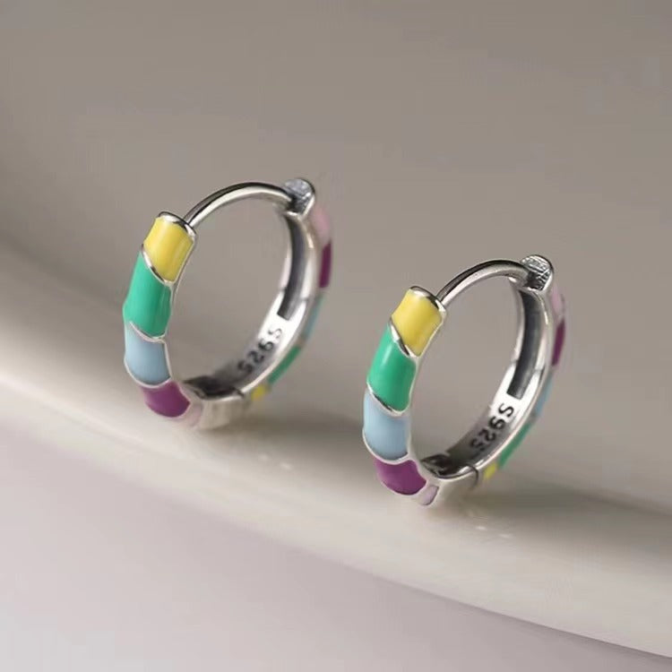 1 Pair Vintage Style Geometric Color Block Plating Alloy Hoop Earrings