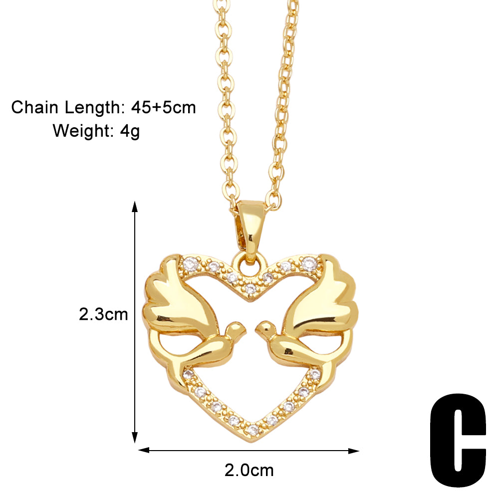 Simple Style Animal Heart Shape Copper Plating Inlay Zircon 18k Gold Plated Necklace