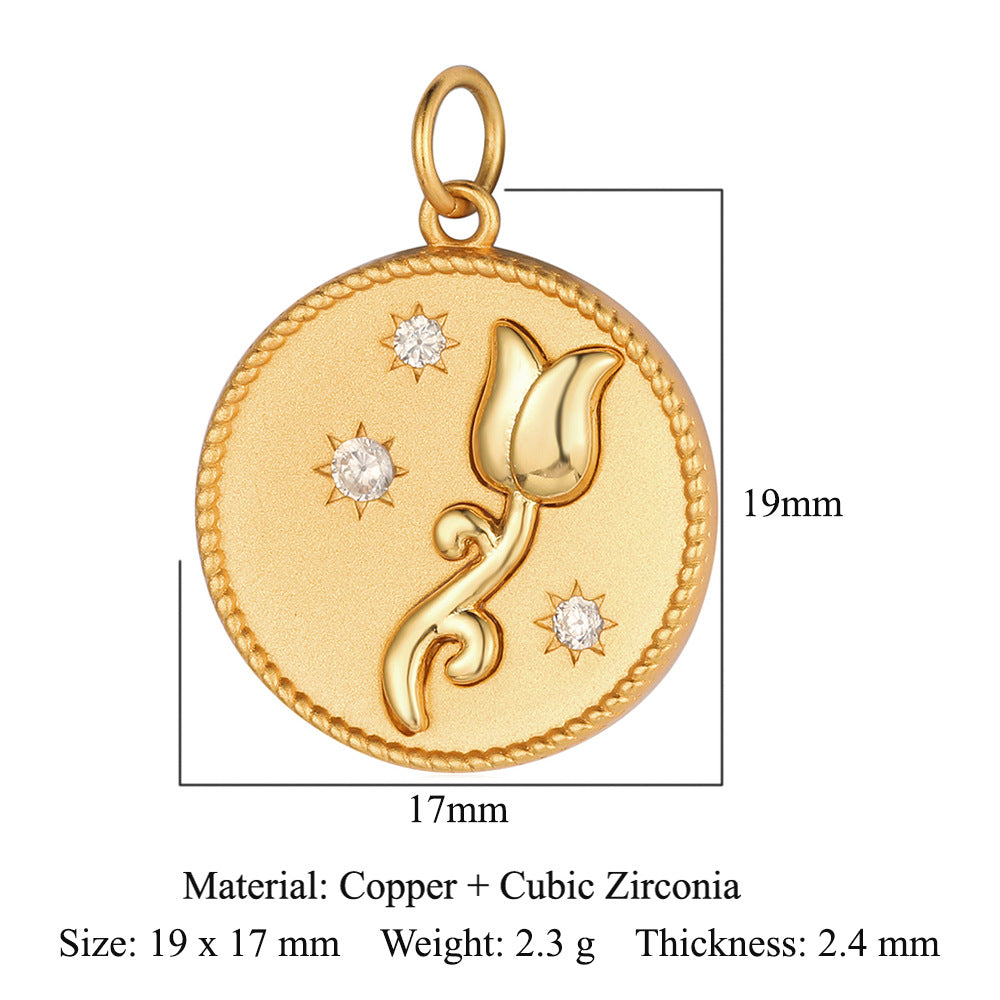 1 Piece Copper Zircon Plating Inlay Polished Pendant