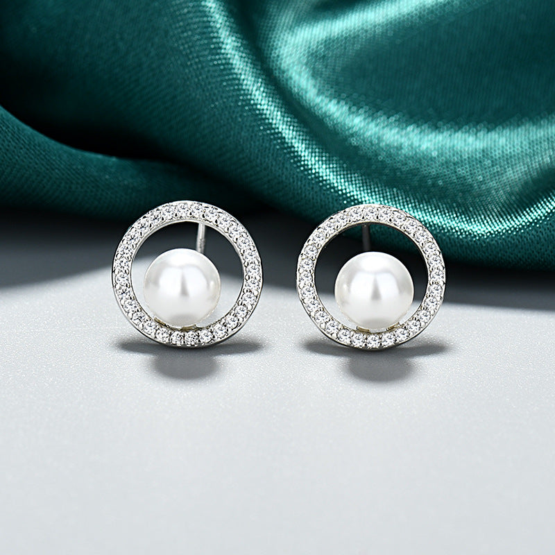 1 Pair Elegant Geometric Inlay Copper Pearl Zircon Ear Studs