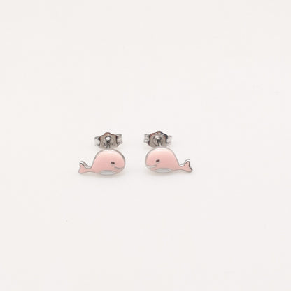 1 Pair Cute Dolphin Rudder Enamel Sterling Silver Ear Studs