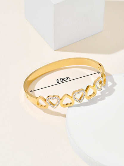 Simple Style Classic Style Heart Shape Stainless Steel Plating Inlay Zircon 18k Gold Plated Bangle