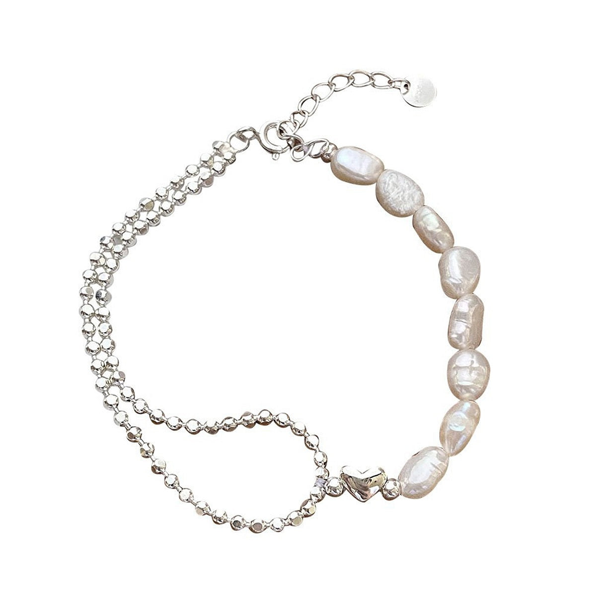 Casual Round Pearl Sterling Silver Beaded Plating Silver Plated Bracelets