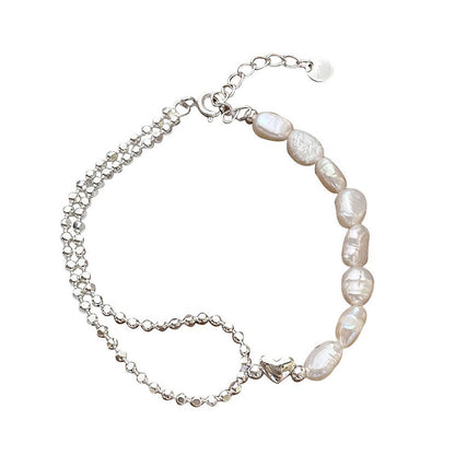 Casual Round Pearl Sterling Silver Beaded Plating Silver Plated Bracelets