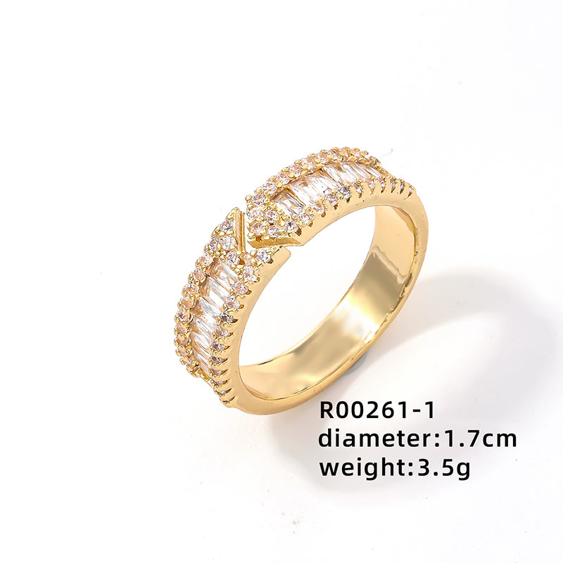 Simple Style Commute Geometric Copper Plating Inlay Zircon White Gold Plated Gold Plated Open Rings