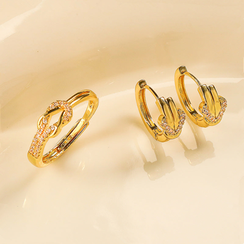 Simple Style Circle Knot Copper Plating Hollow Out Inlay Zircon 18k Gold Plated Jewelry Set