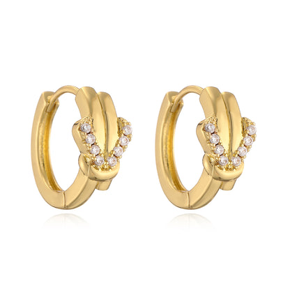 Simple Style Circle Knot Copper Plating Hollow Out Inlay Zircon 18k Gold Plated Jewelry Set