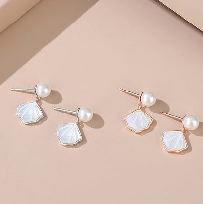 1 Pair Elegant Simple Style Scallop Plating Sterling Silver Artificial Pearls Shell Rose Gold Plated White Gold Plated Drop Earrings