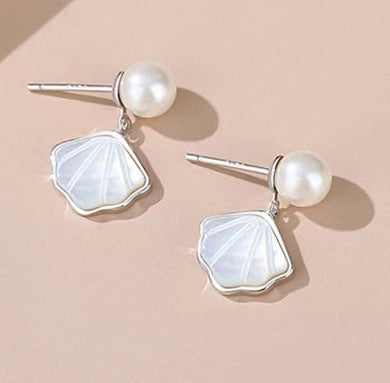 1 Pair Elegant Simple Style Scallop Plating Sterling Silver Artificial Pearls Shell Rose Gold Plated White Gold Plated Drop Earrings