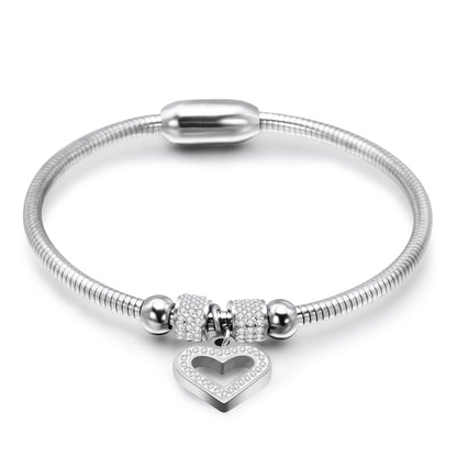 Simple Style Heart Shape Titanium Steel Inlay Zircon Bangle