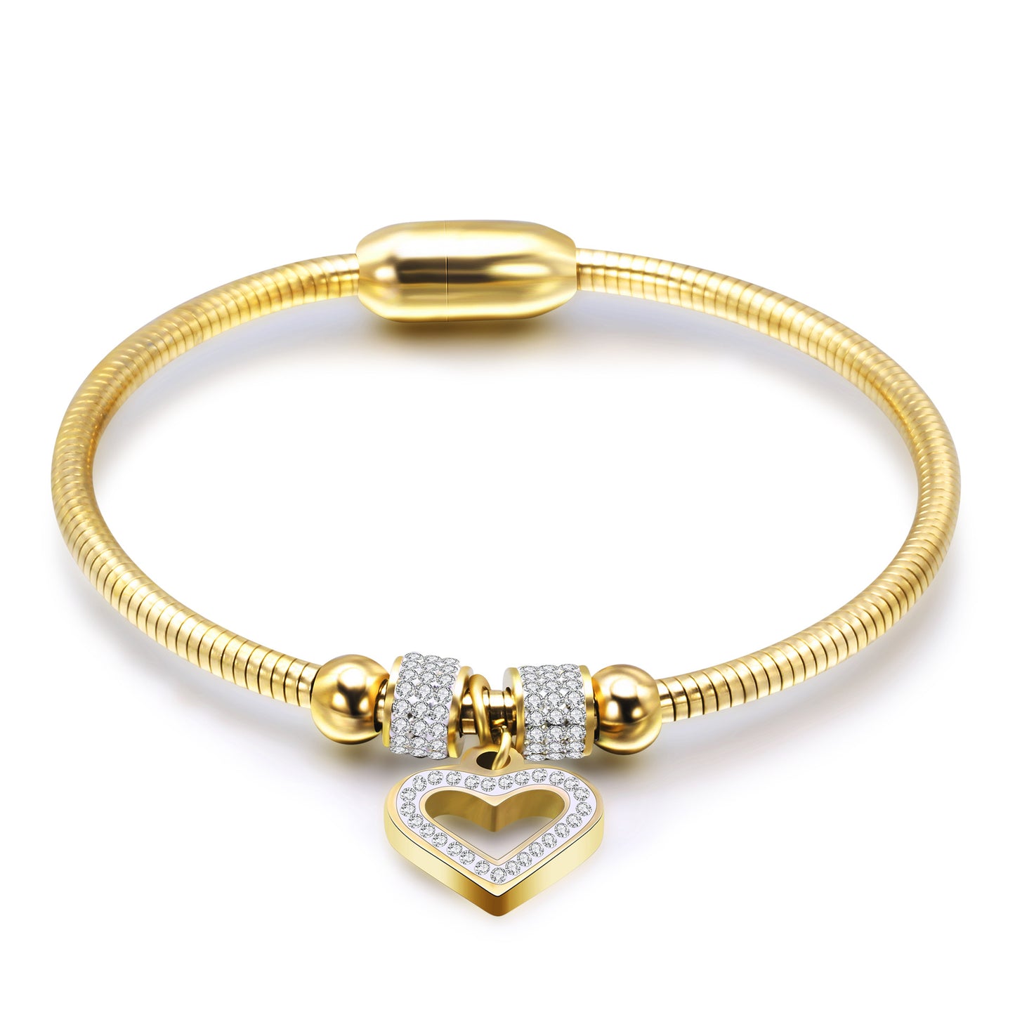 Simple Style Heart Shape Titanium Steel Inlay Zircon Bangle