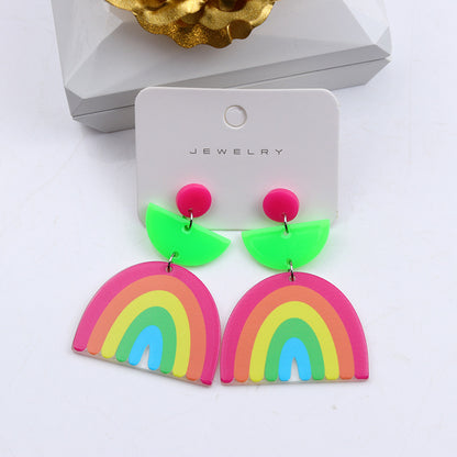 1 Pair Simple Style Rainbow Printing Arylic Drop Earrings