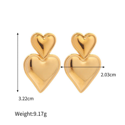 1 Pair Hip-hop Retro Heart Shape Plating Stainless Steel Gold Plated Drop Earrings