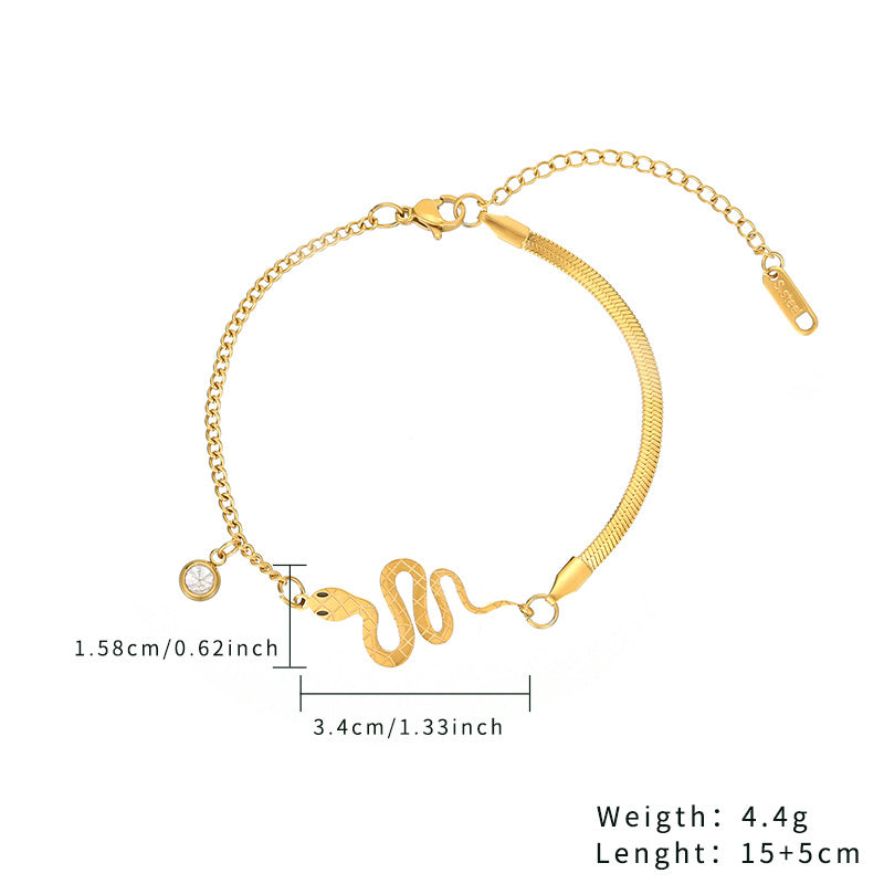 Casual Simple Style Snake Stainless Steel Titanium Steel Plating Inlay Zircon Gold Plated Bracelets