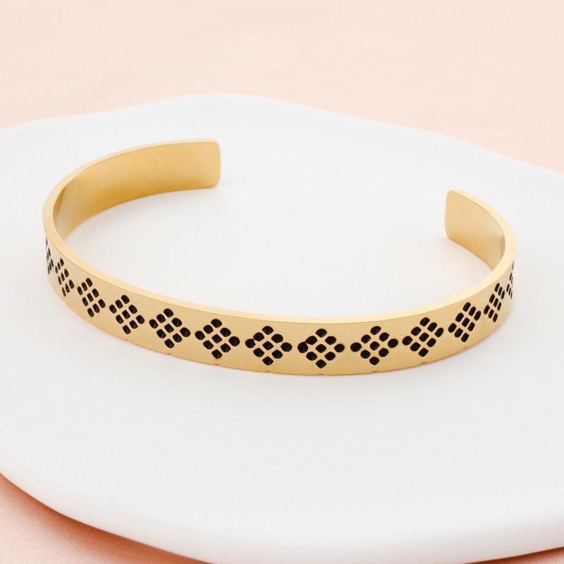 Vintage Style Rhombus Stainless Steel Titanium Steel Plating Rose Gold Plated Gold Plated Silver Plated Bangle