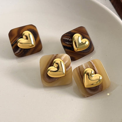 1 Pair Cute Heart Shape Plating Resin Gold Plated Ear Studs