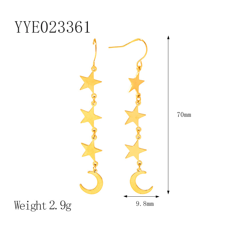 1 Pair Ig Style Vintage Style Pentagram Moon Plating Stainless Steel 18k Gold Plated Drop Earrings