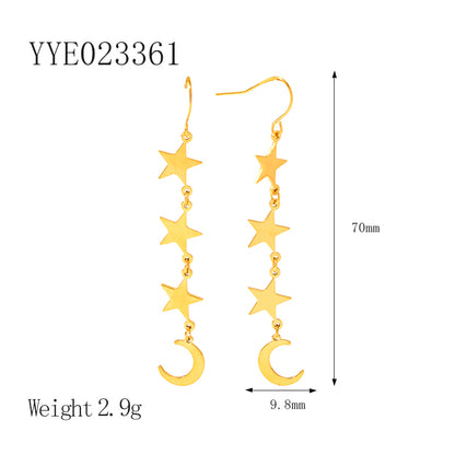 1 Pair Ig Style Vintage Style Pentagram Moon Plating Stainless Steel 18k Gold Plated Drop Earrings